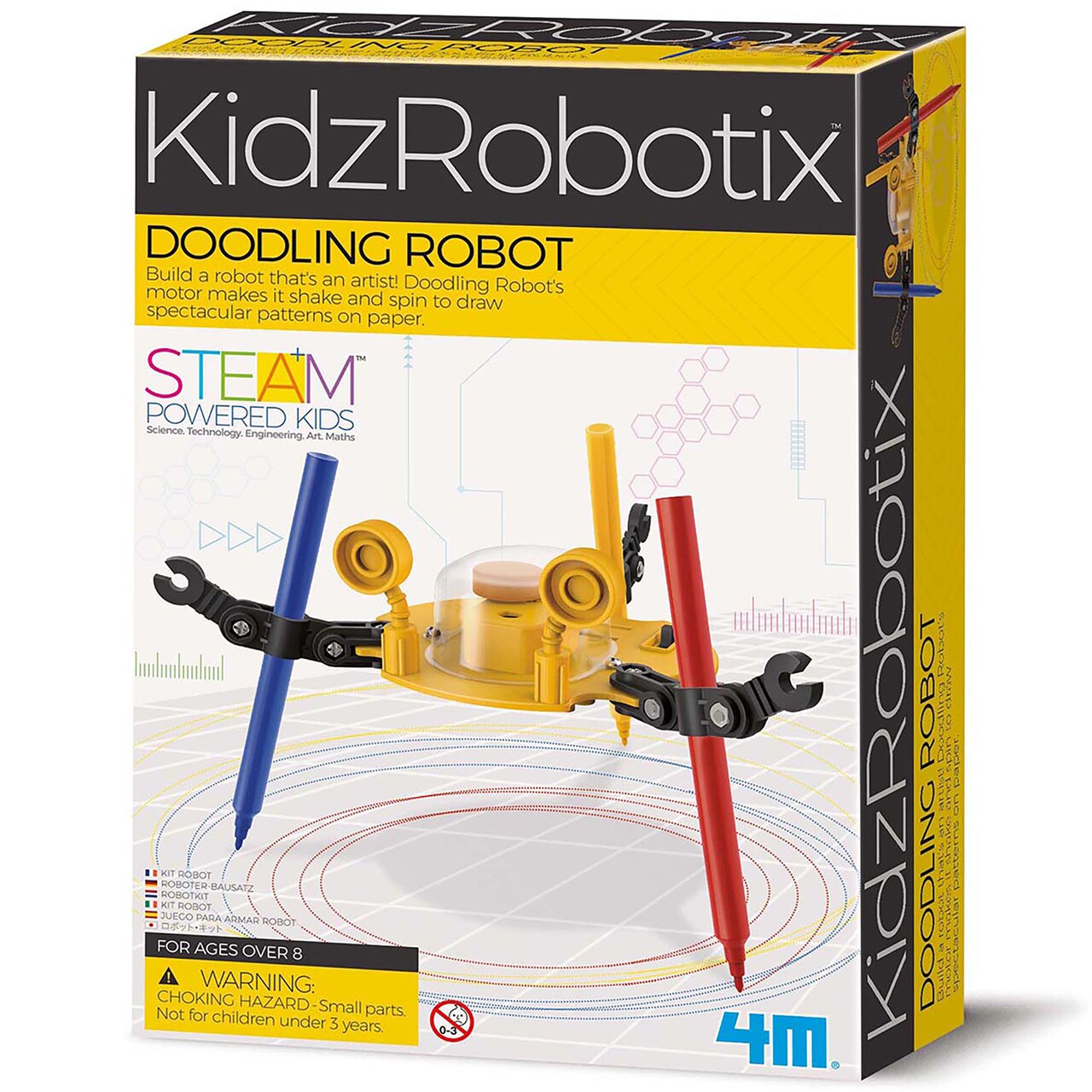 4M: KidzRobotix - Doodling Robot - DIY Kit, Build A Robot That's An Artist, Shakes-Spins To Draw Spectacular Patterns, Science Toy, STEAM, Kids 8+